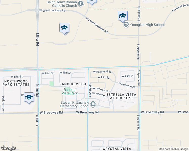 map of restaurants, bars, coffee shops, grocery stores, and more near 24644 West Illini Street in Buckeye