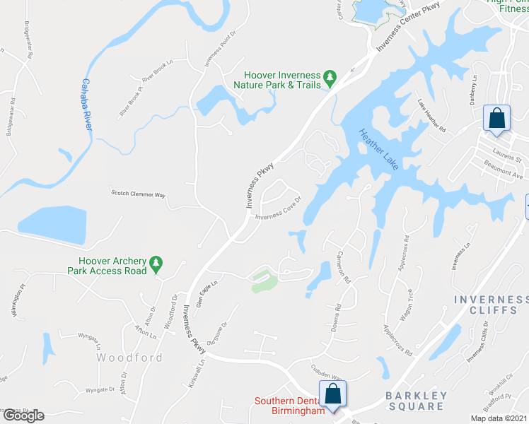 map of restaurants, bars, coffee shops, grocery stores, and more near 1101 Inverness Cove Way in Birmingham