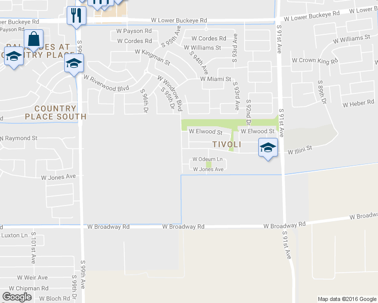 map of restaurants, bars, coffee shops, grocery stores, and more near 9429 West Raymond Street in Tolleson
