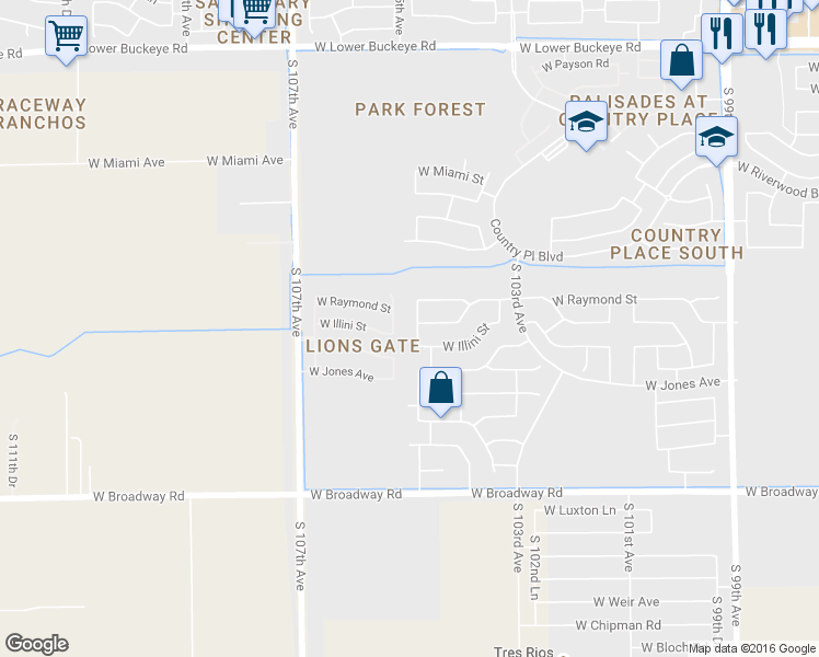 map of restaurants, bars, coffee shops, grocery stores, and more near 3713 South 105th Drive in Tolleson