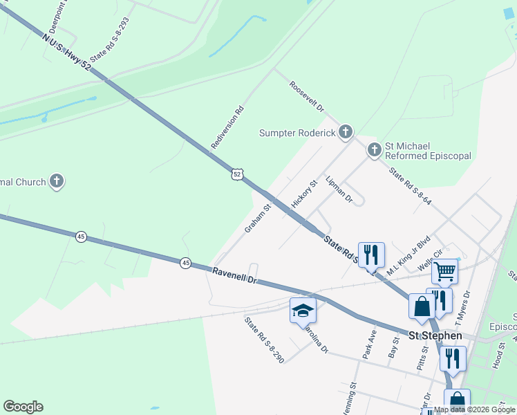 map of restaurants, bars, coffee shops, grocery stores, and more near 1055 Graham Street in Saint Stephen