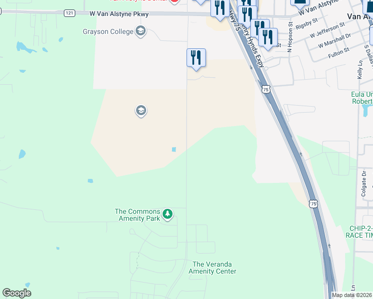 map of restaurants, bars, coffee shops, grocery stores, and more near Cartwright Road in Van Alstyne