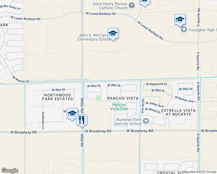map of restaurants, bars, coffee shops, grocery stores, and more near 24916 West Illini Street in Buckeye