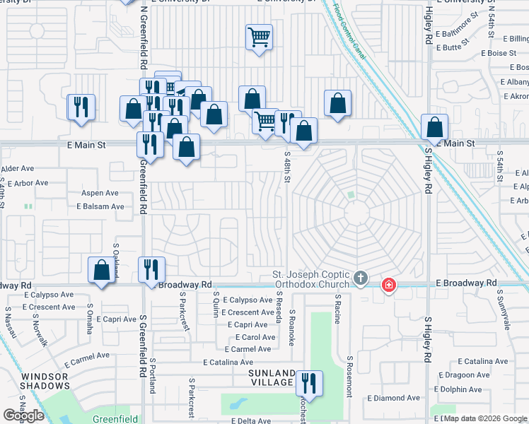 map of restaurants, bars, coffee shops, grocery stores, and more near Nectarine in Mesa