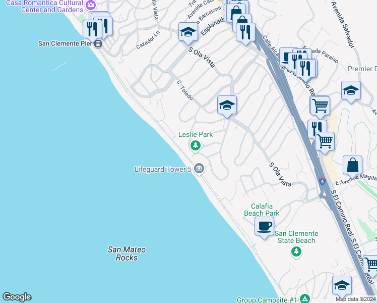 map of restaurants, bars, coffee shops, grocery stores, and more near 1820 Calle De Los Alamos in San Clemente