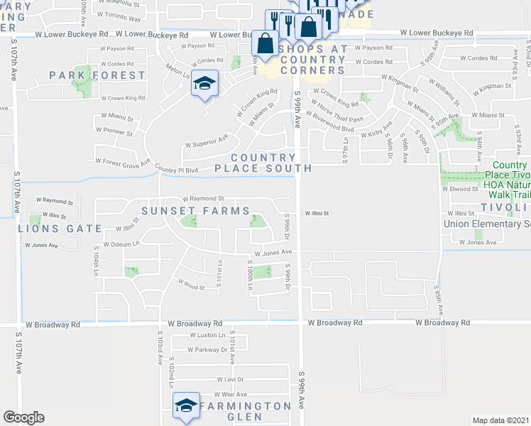 map of restaurants, bars, coffee shops, grocery stores, and more near 3719 South 100th Avenue in Tolleson