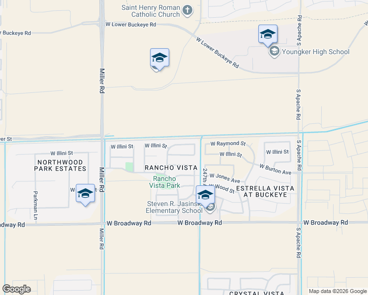 map of restaurants, bars, coffee shops, grocery stores, and more near 24776 West Illini Street in Buckeye