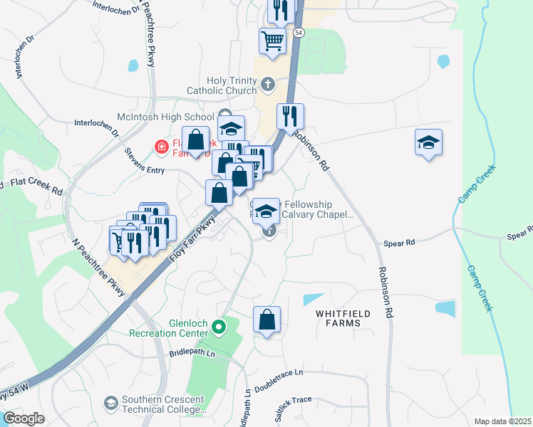 map of restaurants, bars, coffee shops, grocery stores, and more near 109 Petrol Point in Peachtree City