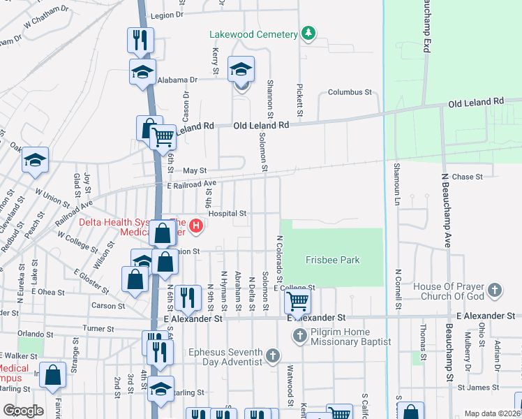 map of restaurants, bars, coffee shops, grocery stores, and more near 552 N Delta St in Greenville