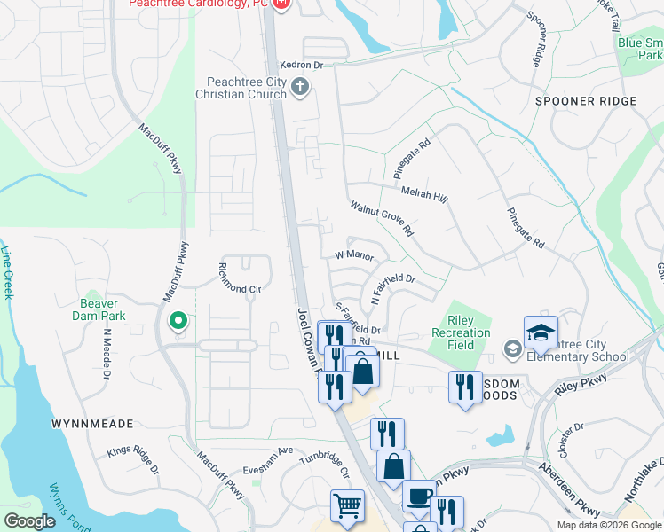 map of restaurants, bars, coffee shops, grocery stores, and more near 375 Georgia 74 in Peachtree City