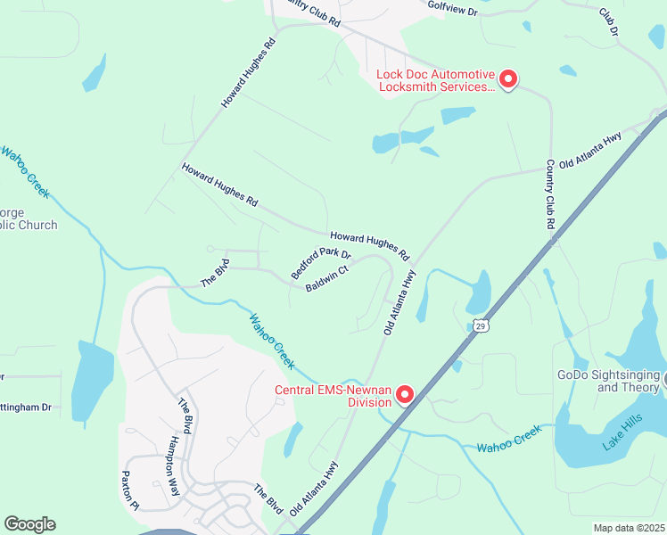 map of restaurants, bars, coffee shops, grocery stores, and more near 289 Baldwin Court in Newnan