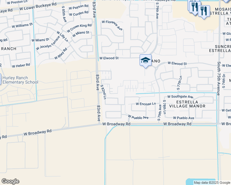 map of restaurants, bars, coffee shops, grocery stores, and more near 3921 South 82nd Lane in Phoenix
