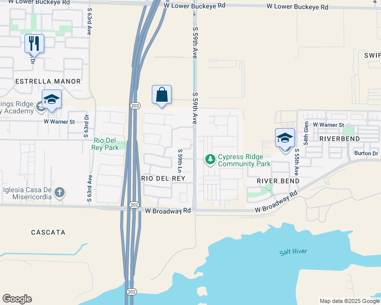 map of restaurants, bars, coffee shops, grocery stores, and more near 5905 West Odeum Lane in Phoenix