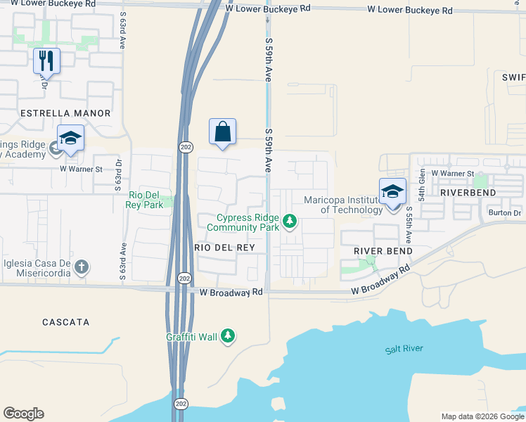 map of restaurants, bars, coffee shops, grocery stores, and more near 5905 West Odeum Lane in Phoenix