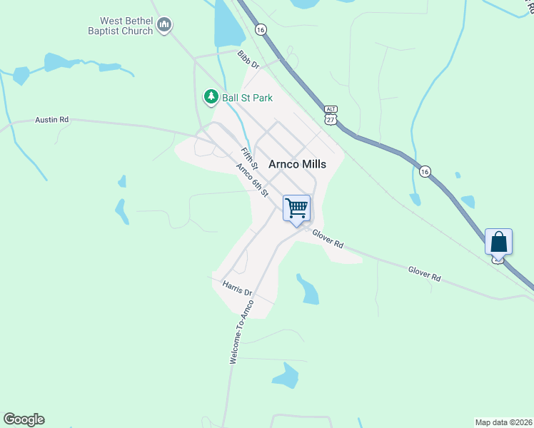 map of restaurants, bars, coffee shops, grocery stores, and more near 70 Arnco 6th Street in Newnan