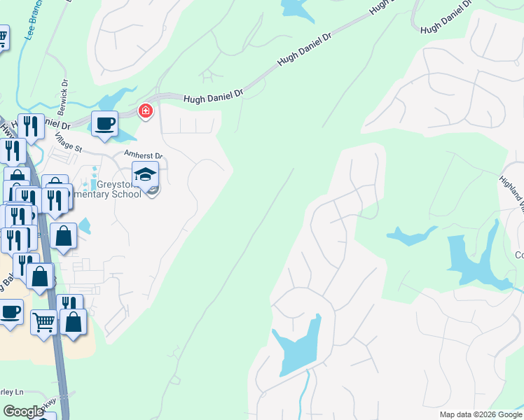 map of restaurants, bars, coffee shops, grocery stores, and more near 347 Highland View Drive in Birmingham