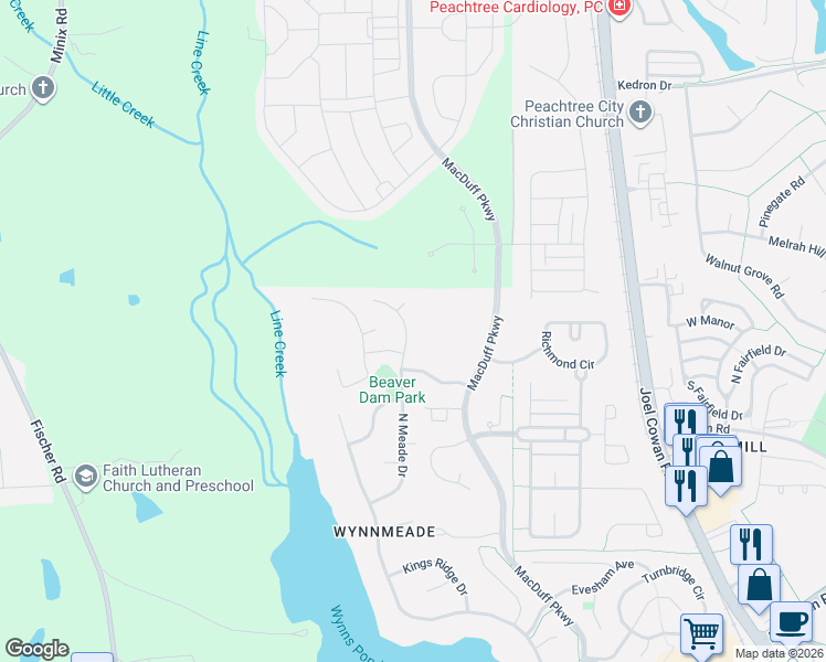 map of restaurants, bars, coffee shops, grocery stores, and more near 215 Amelia Lane in Peachtree City