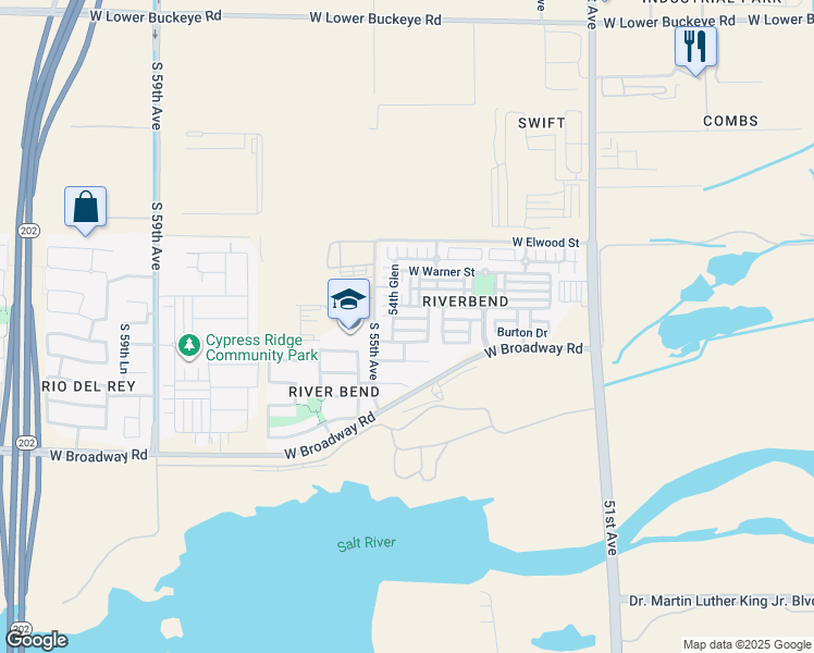 map of restaurants, bars, coffee shops, grocery stores, and more near 5415 Odeum Lane in Phoenix
