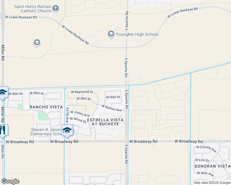 map of restaurants, bars, coffee shops, grocery stores, and more near 24364 West Illini Avenue in Buckeye