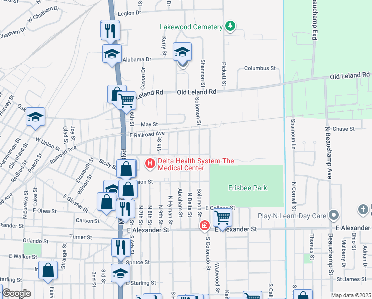 map of restaurants, bars, coffee shops, grocery stores, and more near 552 N Delta St in Greenville