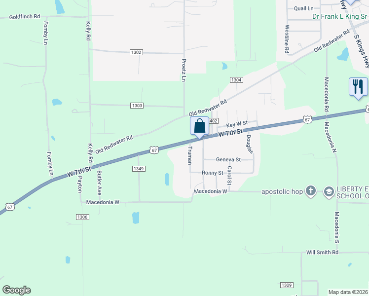 map of restaurants, bars, coffee shops, grocery stores, and more near 6709 West 7th Street in Texarkana