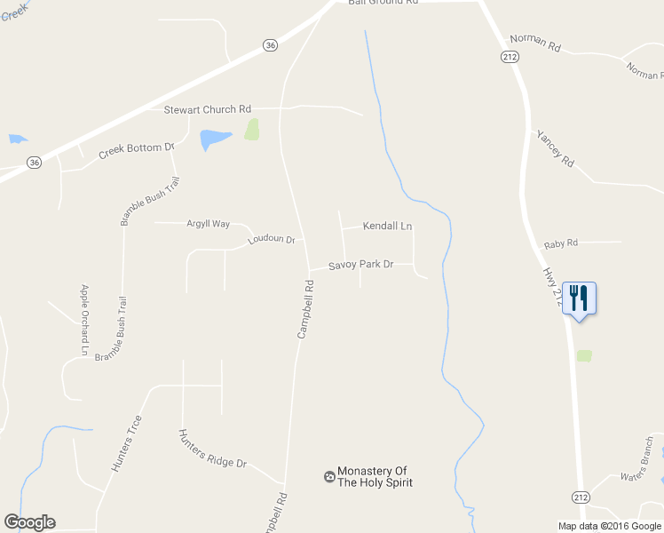 map of restaurants, bars, coffee shops, grocery stores, and more near 40 Savoy Park Drive in Covington