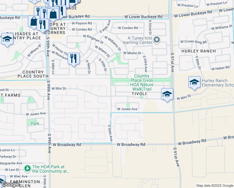 map of restaurants, bars, coffee shops, grocery stores, and more near 9429 West Raymond Street in Tolleson