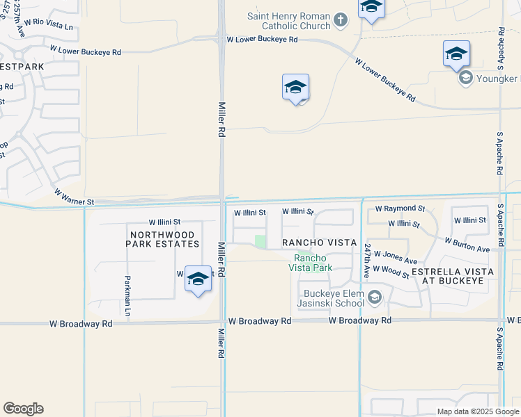 map of restaurants, bars, coffee shops, grocery stores, and more near 24984 West Illini Street in Buckeye