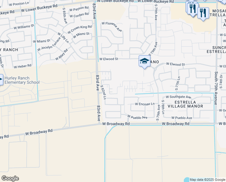 map of restaurants, bars, coffee shops, grocery stores, and more near 3921 South 82nd Lane in Phoenix