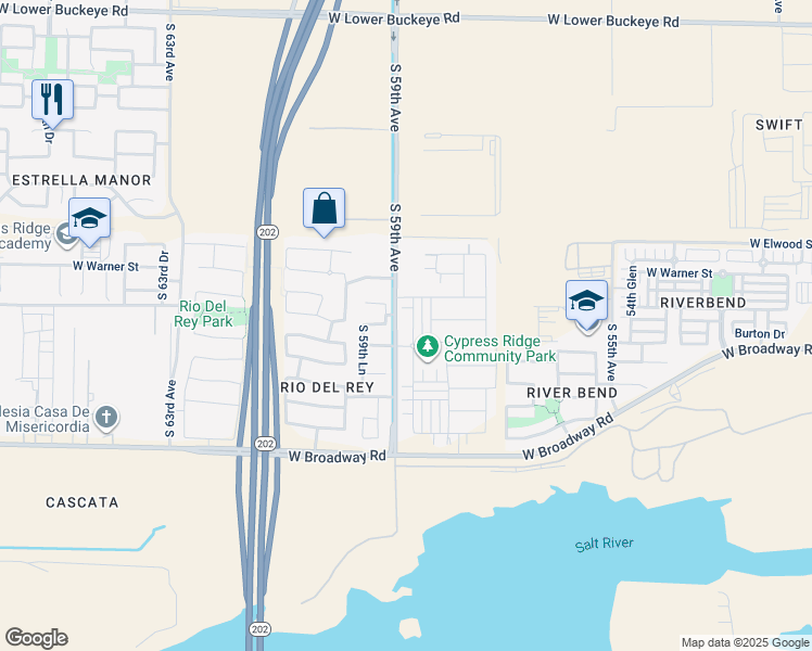 map of restaurants, bars, coffee shops, grocery stores, and more near 5905 West Odeum Lane in Phoenix