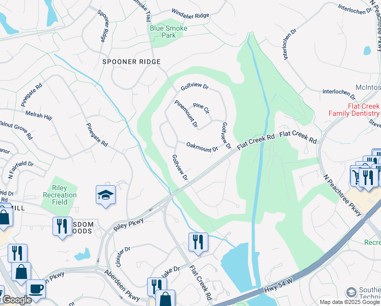 map of restaurants, bars, coffee shops, grocery stores, and more near 211 Oakmount Drive in Peachtree City