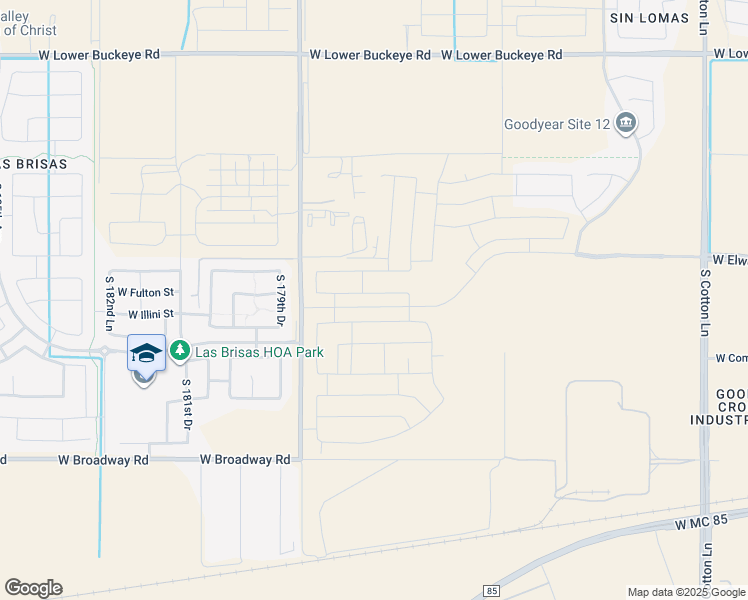 map of restaurants, bars, coffee shops, grocery stores, and more near 3601 South Citrus Road in Buckeye