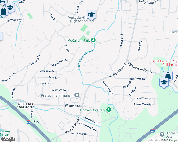 map of restaurants, bars, coffee shops, grocery stores, and more near 1408 Buckhead Road in Vestavia Hills