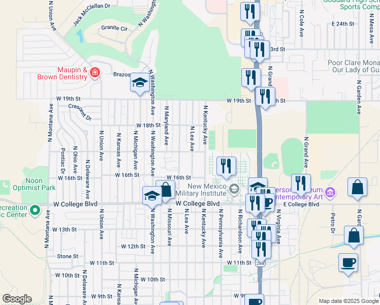 map of restaurants, bars, coffee shops, grocery stores, and more near 412 West 17th Street in Roswell