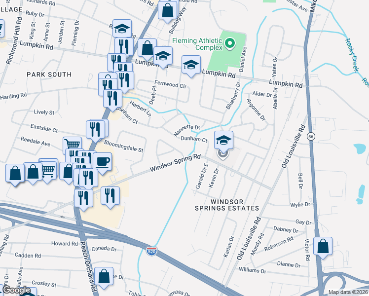 map of restaurants, bars, coffee shops, grocery stores, and more near 1909 Regis Court in Augusta