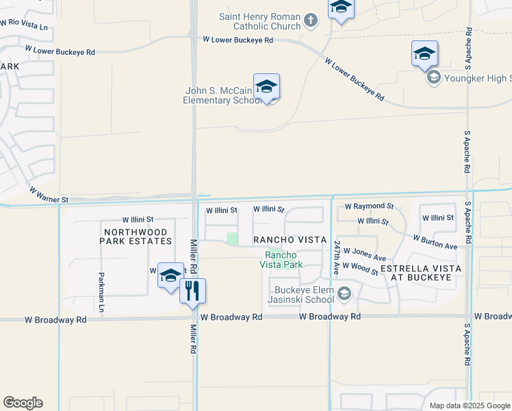 map of restaurants, bars, coffee shops, grocery stores, and more near 24916 West Illini Street in Buckeye