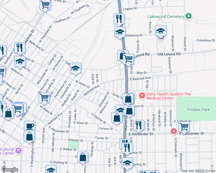 map of restaurants, bars, coffee shops, grocery stores, and more near 520 Palermo Street in Greenville