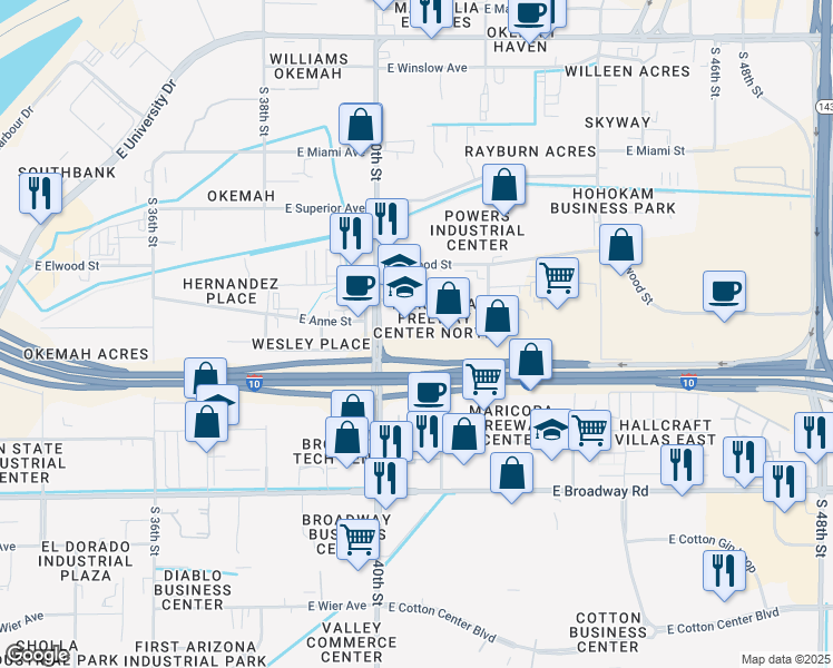 map of restaurants, bars, coffee shops, grocery stores, and more near 4039 East Raymond Street in Phoenix