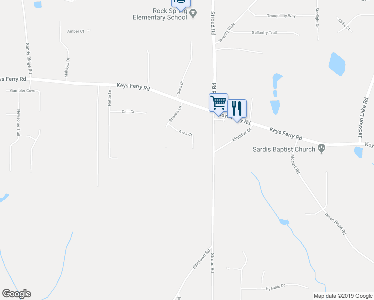 map of restaurants, bars, coffee shops, grocery stores, and more near 230 Aves Court in McDonough