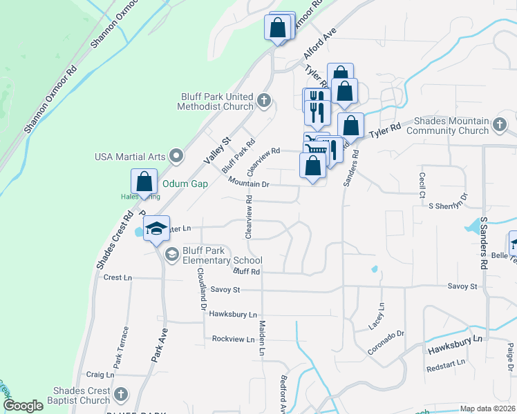 map of restaurants, bars, coffee shops, grocery stores, and more near 2251 Summer Ridge Dr in Birmingham