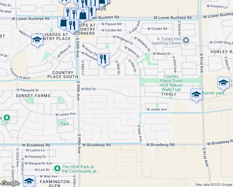 map of restaurants, bars, coffee shops, grocery stores, and more near 9625 West Illini Street in Tolleson