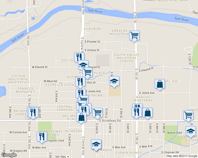 map of restaurants, bars, coffee shops, grocery stores, and more near 210 East Illini Street in Phoenix