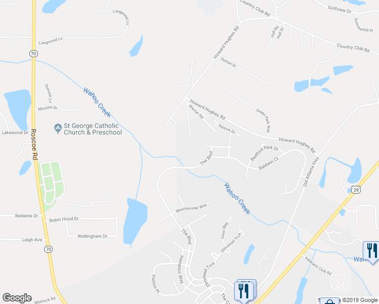 map of restaurants, bars, coffee shops, grocery stores, and more near 36 Alessie Park Lane in Newnan