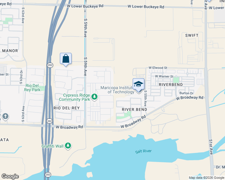 map of restaurants, bars, coffee shops, grocery stores, and more near 3909 South 57th Drive in Phoenix