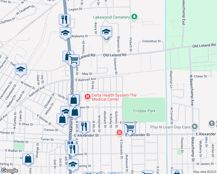 map of restaurants, bars, coffee shops, grocery stores, and more near 552 N Delta St in Greenville