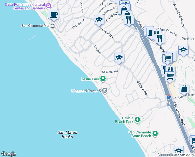map of restaurants, bars, coffee shops, grocery stores, and more near 1814 Calle De Los Alamos in San Clemente