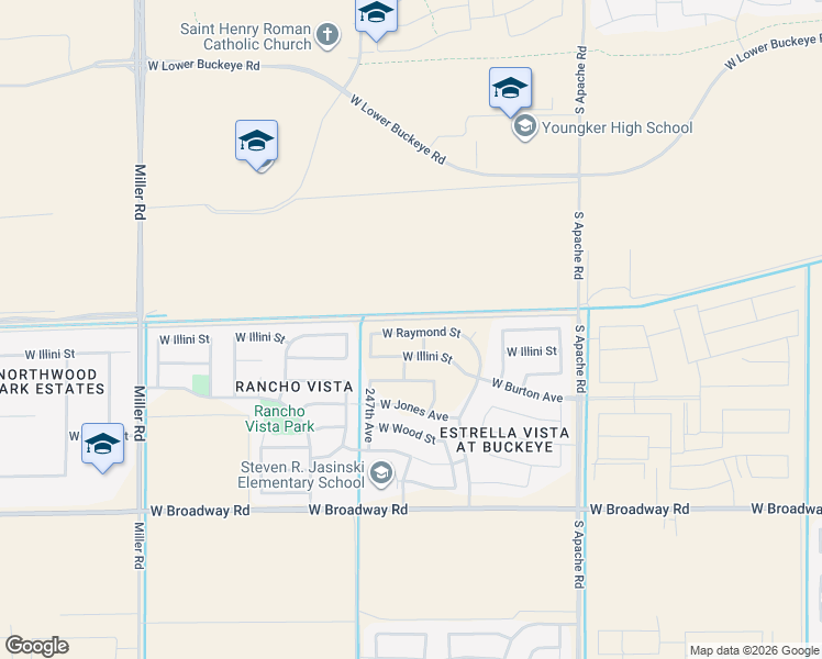 map of restaurants, bars, coffee shops, grocery stores, and more near 24644 West Illini Avenue in Buckeye