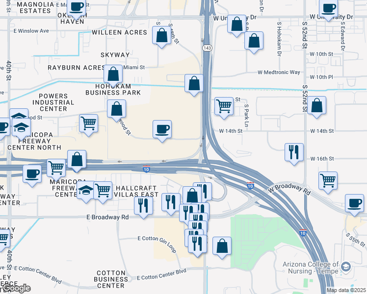 map of restaurants, bars, coffee shops, grocery stores, and more near 4635 East Elwood Street in Phoenix