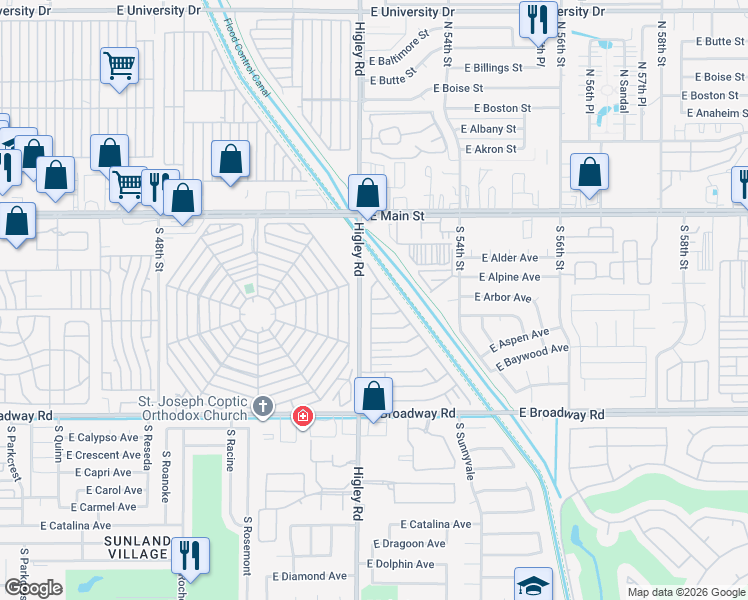 map of restaurants, bars, coffee shops, grocery stores, and more near 202 8th Street in Mesa