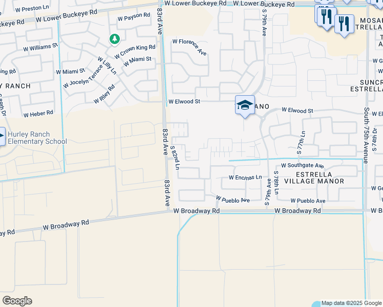map of restaurants, bars, coffee shops, grocery stores, and more near 3921 South 82nd Lane in Phoenix
